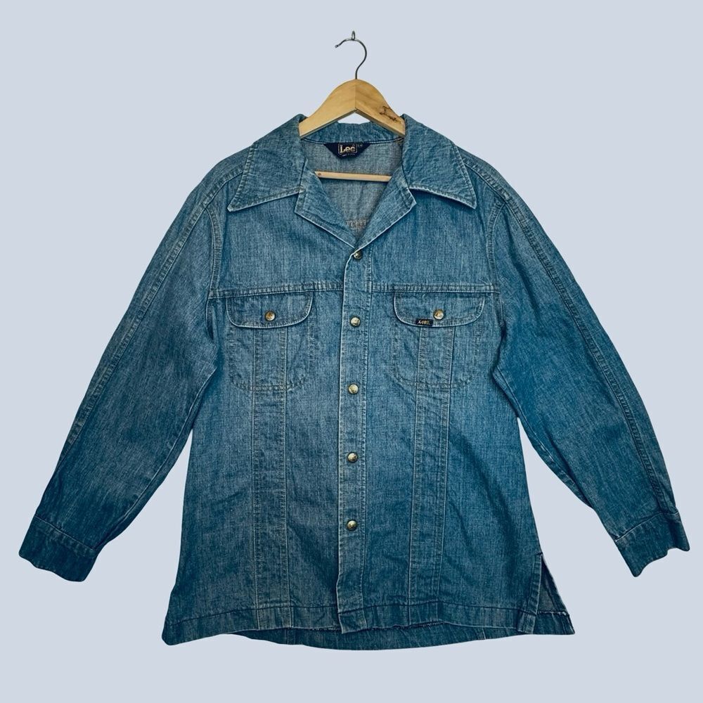 LEE Vintage Snap Front Light Blue Denim Jacket Size Large Regular